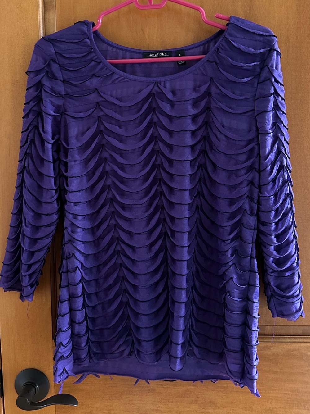 Notations Purple Multi Layered Scalloped Ruffle Tiered Long Sleeve Top Large